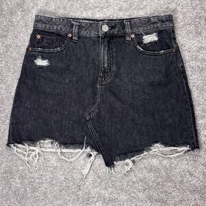 BDG Urban Outfitters Black Distressed Denim Mini Skirt Size M Acid Wash Raw Hem